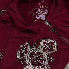 Gothic Red Oversize Zipper Hoodie