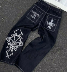 Retro Gothic Skull Embroidery Pant