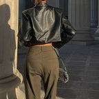 Button Detail Short Faux Leather Jacket