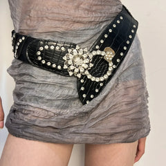 Rhinestone Gothic Flower Punk Metal Belt