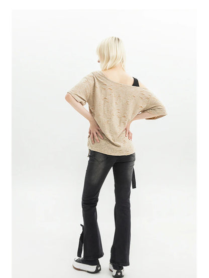 Black Gothic Bow Flare Denim Pant