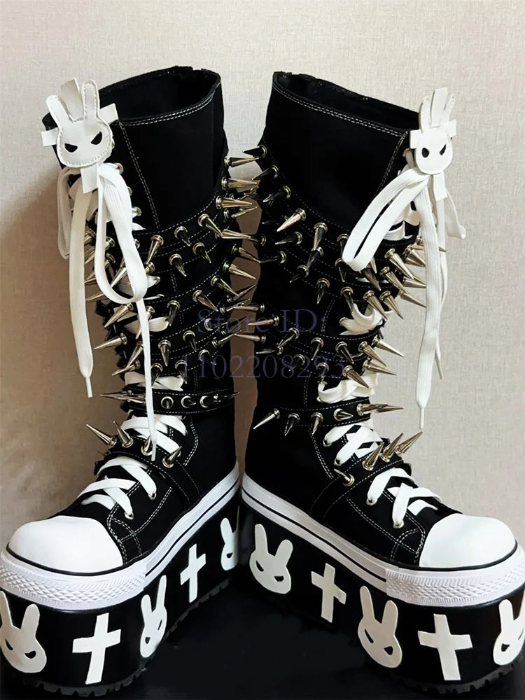 Cross Rivet Knee-high Gothic Platform Boot