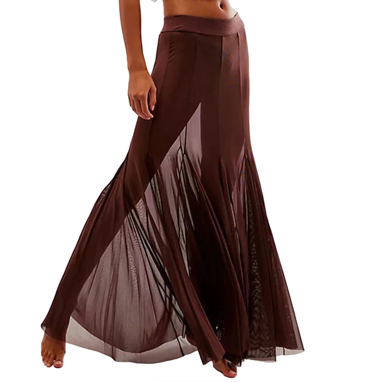 Mesh Sheer Ruffle Midi Skirt