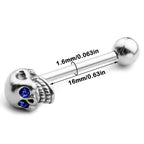 Skull Zircon Stainless Steel Barbell Tongue Ring