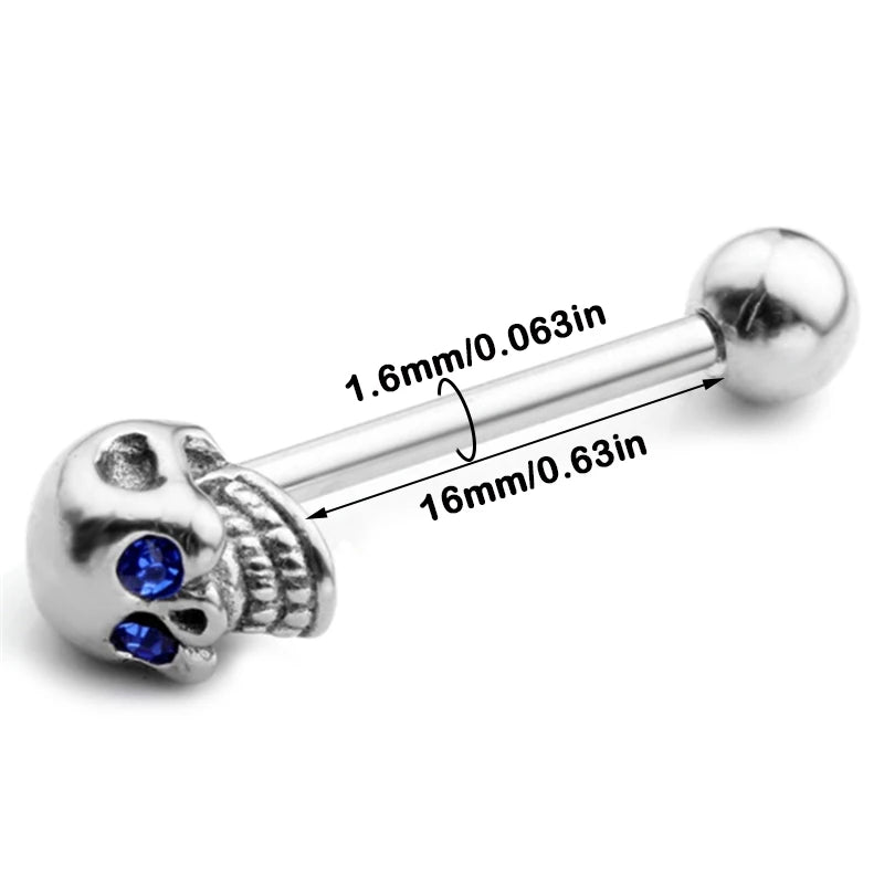 Skull Zircon Stainless Steel Barbell Tongue Ring