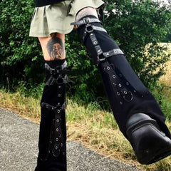 Gothic Eyelet Strap Buckle Leg Sock