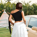 Fashion Party Cropped Lace-Up One-Shoulder Crop Top