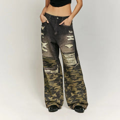 Washed Gothic Camouflage Ripped Pant