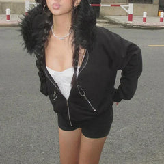 Gothic Fur Collar Zip Hoodie