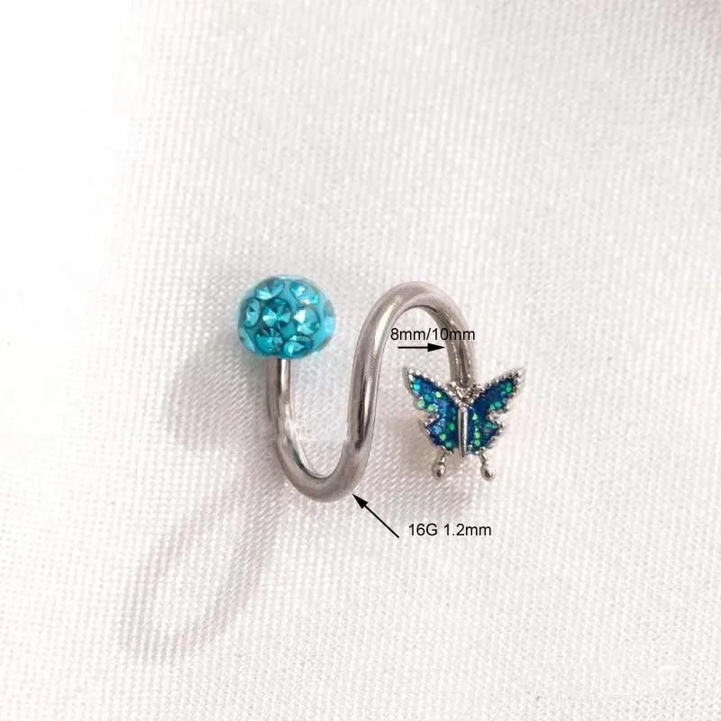 Crystal Butterfly S-Shaped Lip Stud