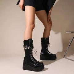 Riveted Buckle Wedges Platform Punk Gothic Boot