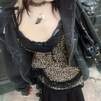 Stitching Lace Leopard Print Vintage Crop Top