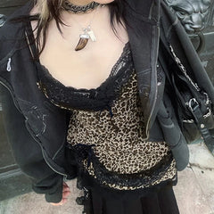 Stitching Lace Leopard Print Vintage Crop Top