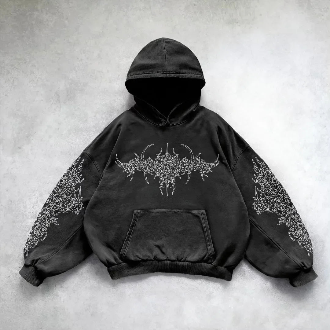 Gothic Punk Print Oversized Hoodie