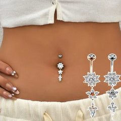 Zircon Flower Dangle Gothic Belly Ring