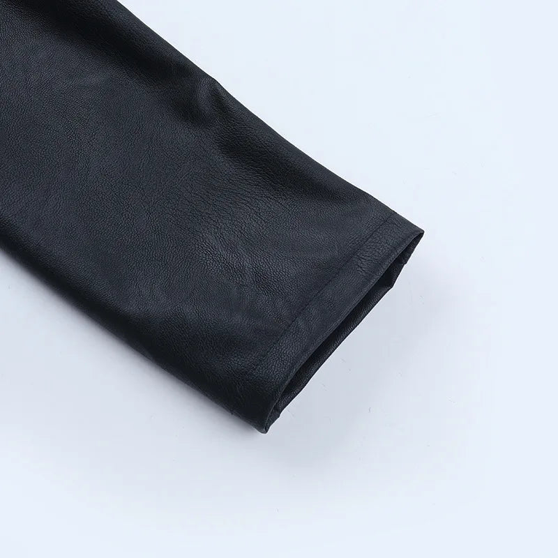 Punk One Shoulder Leather Blouse