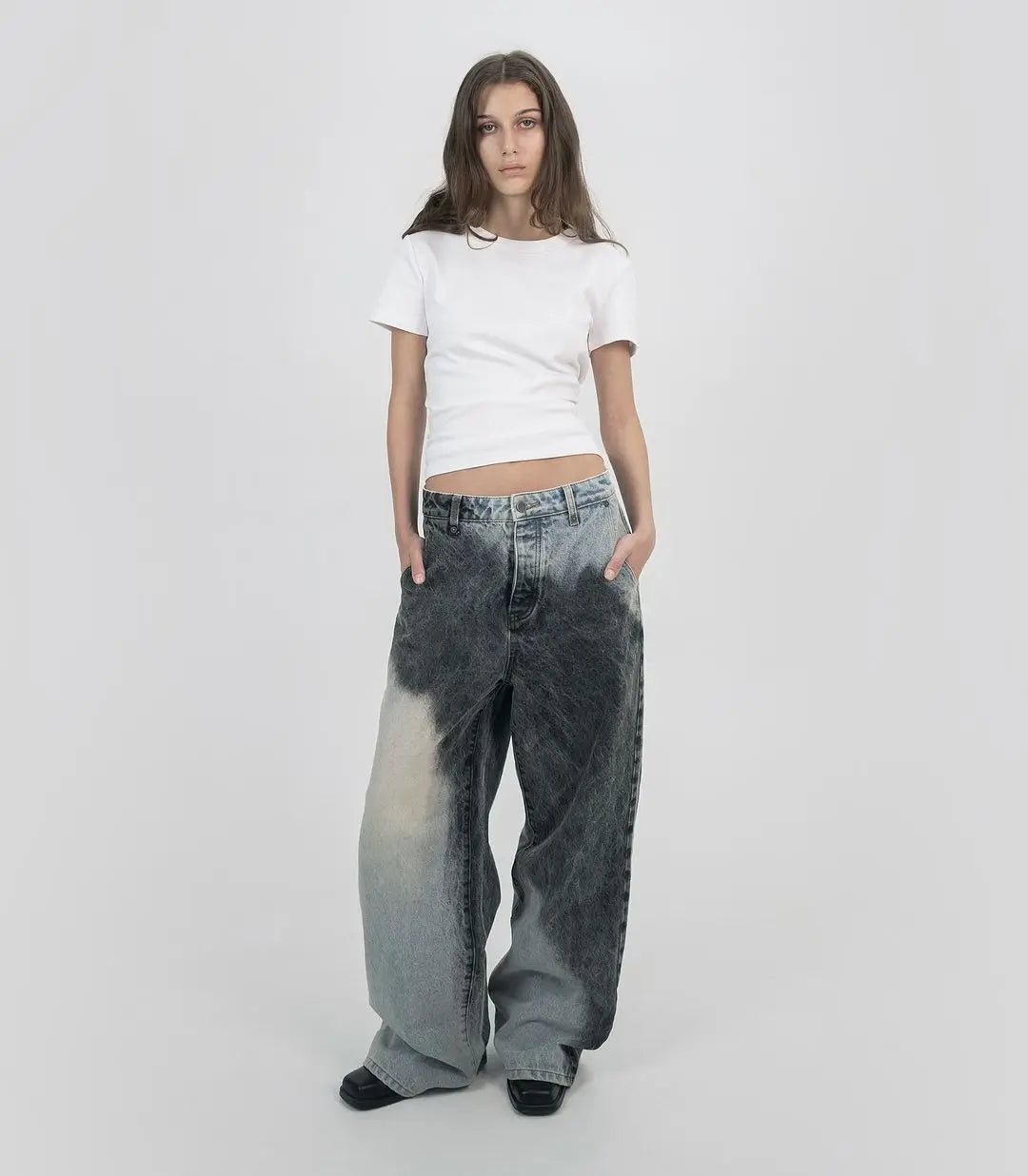 Aged Gothic Black Contrast Denim Pant Main image