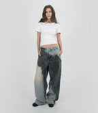 Aged Gothic Black Contrast Denim Pant
