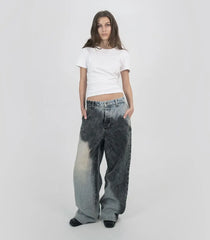 Aged Gothic Black Contrast Denim Pant