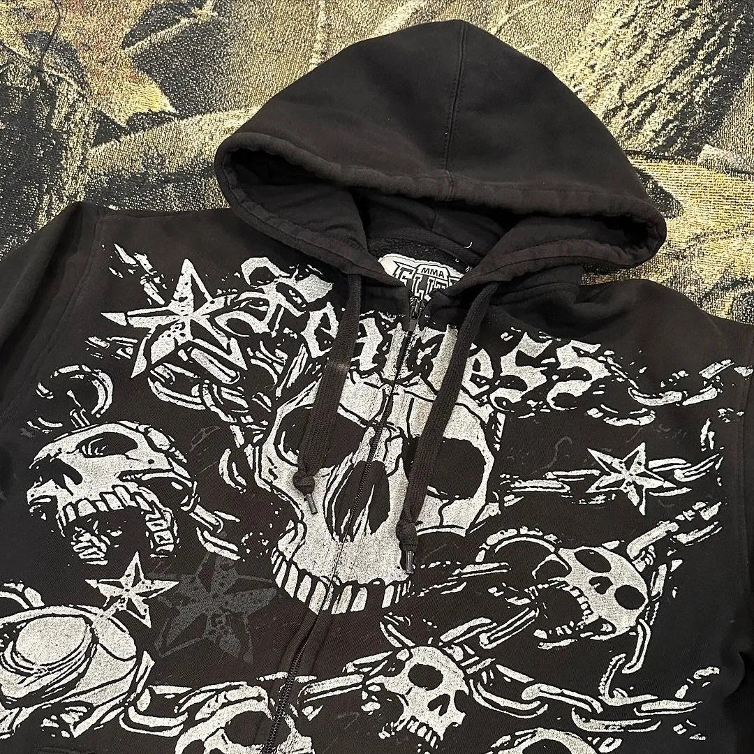 Gothic Dark Skull Print Pullover Hoodie