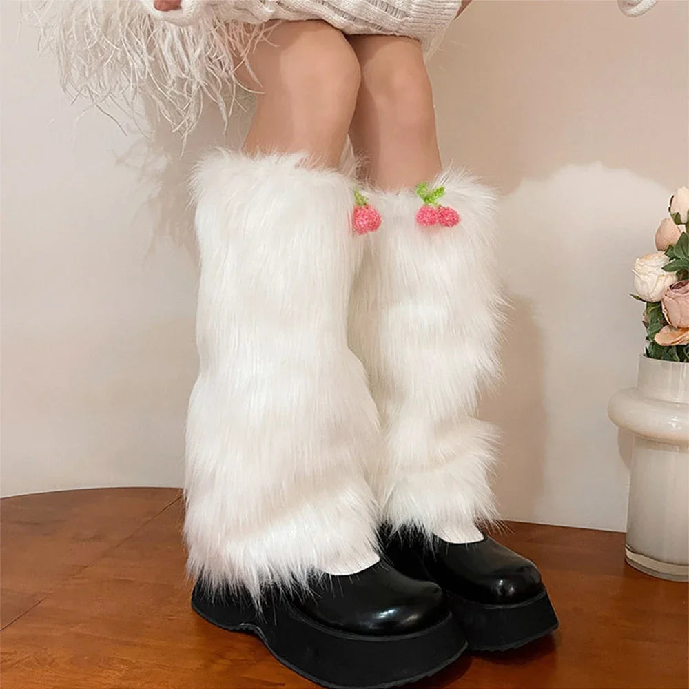 Gothic Cherry Fur Faux Leg Sock