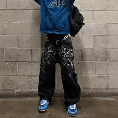 Retro Gothic Cross Wings Embroidered Pant