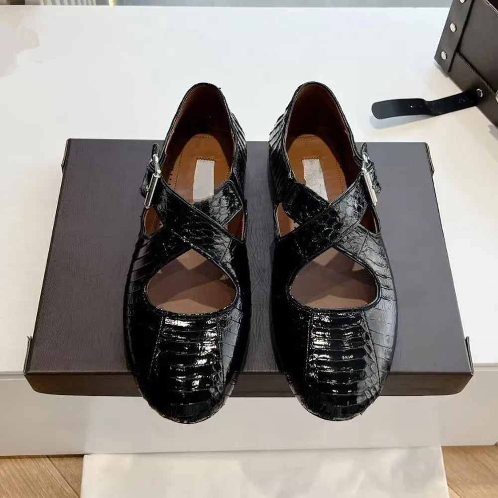 Small Niche Round Toe Cross Silver Mary Jane Flat Main image
