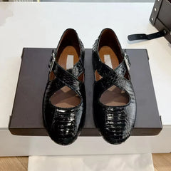 Small Niche Round Toe Cross Silver Mary Jane Flat