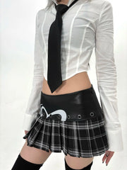 Leather Spliced Plaid Gothic Skirt