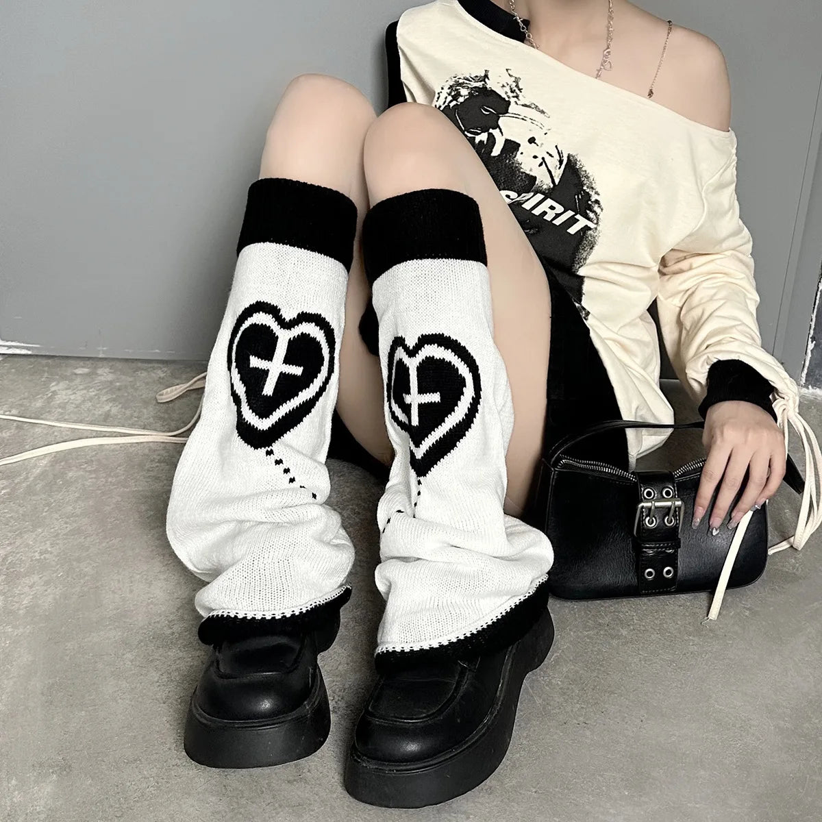 Gothic Knitted Star Cross Leg Sock
