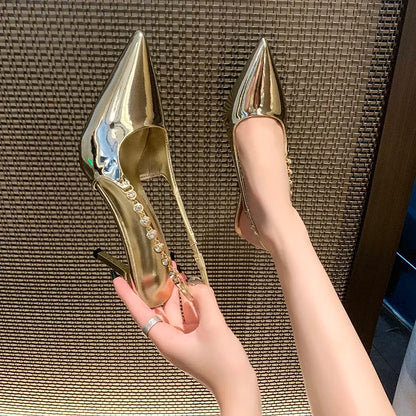 Shiny Metallic Crystal Gothic Slingback Stiletto High Heel