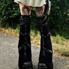 Gothic Eyelet Strap Buckle Leg Sock