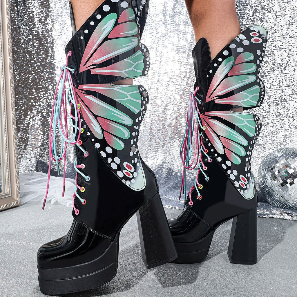 Waterproof Platform Thick Heel Mid-Calf Boot