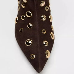 Sexy Rivet Pleated High Heel Pointed Gothic Boot