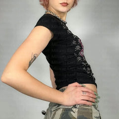 Skull Print Grunge Cotton T-shirt