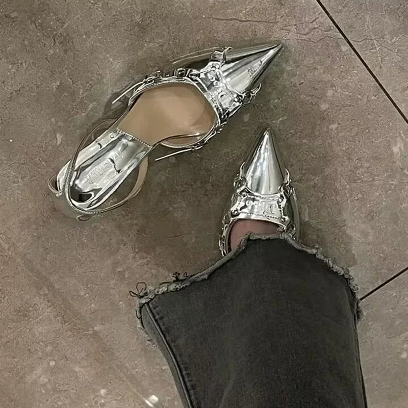 Y2K Silver Punk Gothic Pointed Toe High Heel