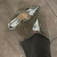 Y2K Silver Punk Gothic Pointed Toe High Heel