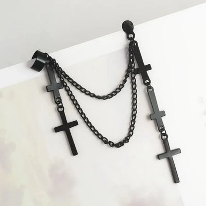 Unisex Punk Cross Tassel Chain Clip Earring