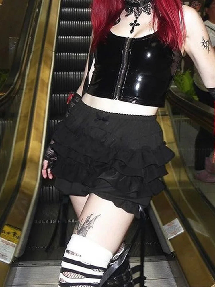 Bow Patchwork High Waist Skirt