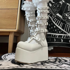 Gothic Punk Metal Chain Platform Chunky Boot