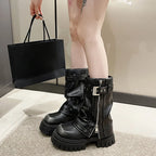 Platform Fold Knee High Gothic Belt Buckle Boot