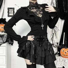 Gothic Lace Patchwork Flare Blouse