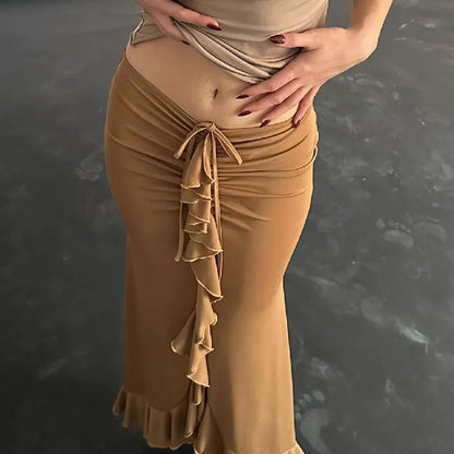 Solid Ruffles Bandage Street Skirt