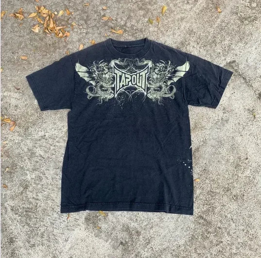 Vintage Graffiti Print Cotton T-shirt