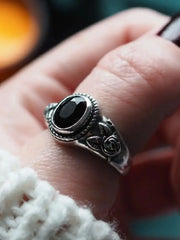 Vintage Rose Gothic Black Gemstone Ring