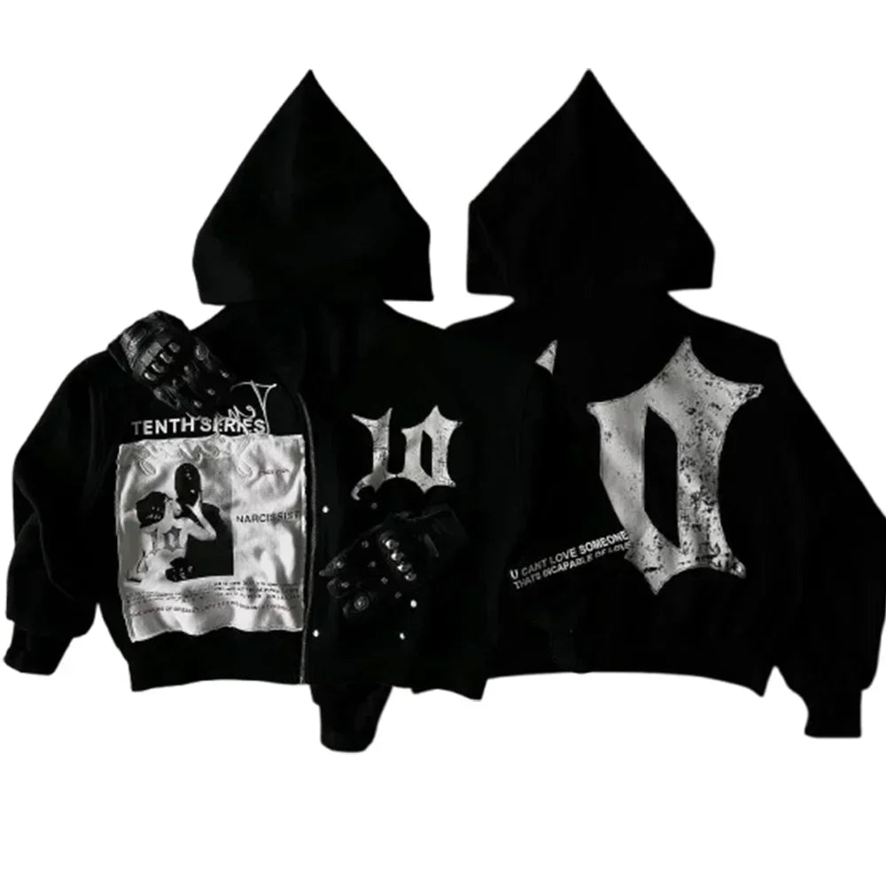 Gothic Letter Graphic Zip Hoodie