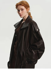 Long Sleeve Brown Leather Jacket
