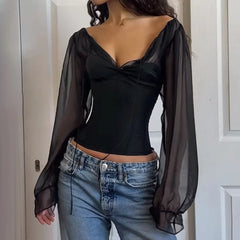 Flowy Sleeve Chiffon Corset