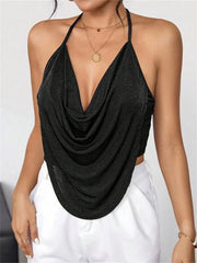 Draped Front Backless Black Crop Top