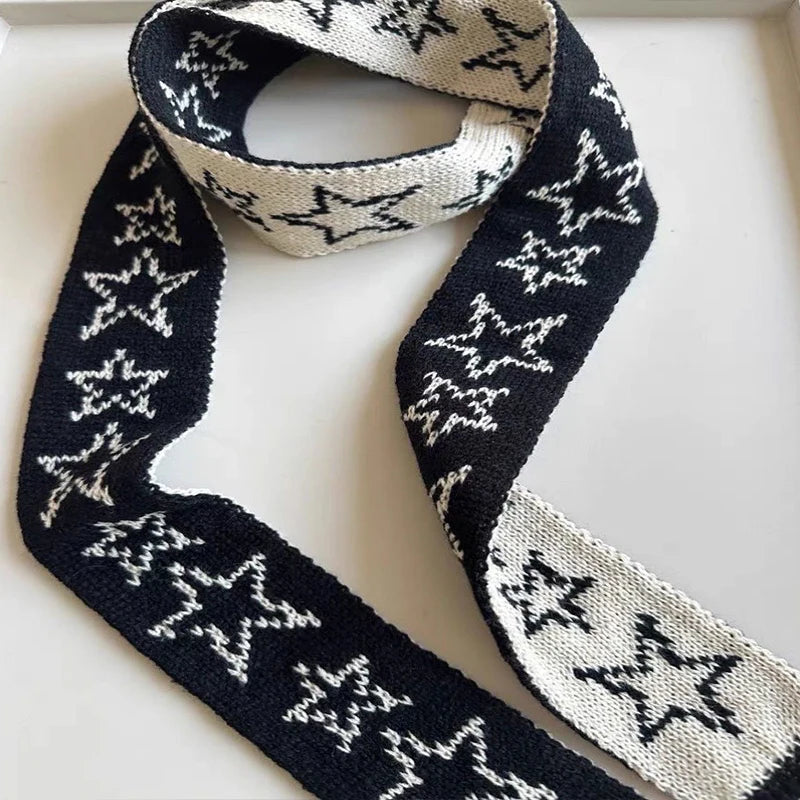 Star Pattern Jacquard Knitted Harajuku Punk Gothic Warm Scarf